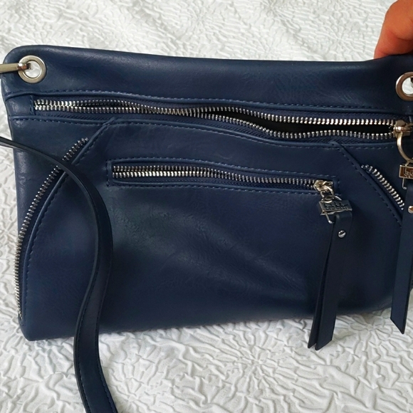 Nicole Miller Navy Faux Leather Crossbody Bag with adjustable strap. 11" x 8" - Picture 2 of 16
